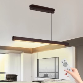 39.4 Inch LED Pendant Light Adjustable Chandelier Ceiling Lamp for Kitchen Island Dining RoomShade color: Walnut wood color, Lamp Power(W): 24, Number of Lights: no bulbs, Product Size: 100*6*4.7cm
