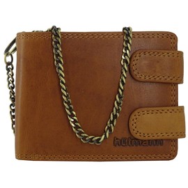 Golden Deer ® RFID Leather Wallet with Chain for Men in Brown with Coin Compartment and Embossed Genuine Leather Wallet Biker (Landscape Format, Hill Burry Collection), brown, Classic