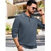Mens Textured Polo Shirts Long Sleeve Casual Collared Pullover Knit