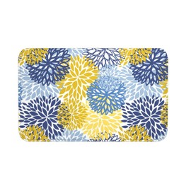 Jbofyee Blue Yellow and Navy Chrysanthemum Flowers Bath Mat Non-Slip Soft Microfiber Bathroom Rugs Washable Bathmat, Carpet Rug Entryway Daisy Floral Decor for Tub Shower Room Floor, 31.5x20 Mat