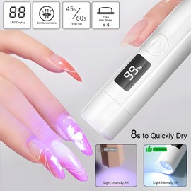 UV Nail Lamp with Stand – Portable Handheld Gel Cure Light for DIY Nails, Mini UV Lamp for Travel, White