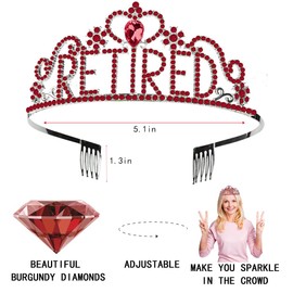 GotGala Retirement Tiara and Sash Set Retirement Party Decorations Retirement Gifts for Women Set Maroon & Gold Glittery Stain Sash Crystal Crown for Women Retirement Decorations