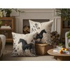 UZFNY Animals Black Horse Double Sided White Linen Pillow Cover