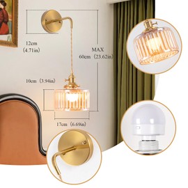 Rnzziw Vintage Battery Operated Wall Sconce with Adjustable Chain,Rechargeable Wireless Wall Sconces with Remote Control,Brass Vintage Wall Lamp for Living Room Bedroom Set of 2 (Striped-Amber)