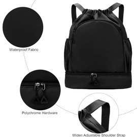 FAVORTALK String Bags Unisex Drawstring Sports Backpack Large Sports Gym Bag with Shoe Compartment Waterproof PE Drawstring Backpack with Shoe Bag for Football Basketball Volleyball - SKD10628