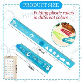 6Pcs Foldable Rulers Flexible Rulers with Stickers, Soft Plastic Ruler Clear Straight Rulers,Flexible Ruler Soft Ruler Clear Straight Ruler,Straight Ruler Folding Ruler Plastic Ruler Geometric Ruler