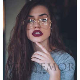 Gleyemor Classic Aviator Blue Light Glasses for Women Men, Metal Frame Clear Lens Glasses (Gold + Black)