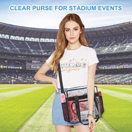 Busiuw Clear Bag for Stadium Events 12x12x6, Clear Tote Bag with Reinforced Straps and Front Pocket Gym Tote Bags for Sports Gym Work Travel and Events(Black)