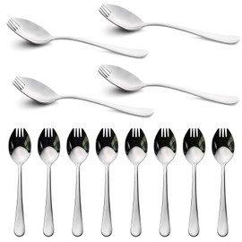 Alata Sporks, 12-Pack Food-Grade Stainless Steel Sporks, 7.4 inch Long Handle Salad Forks for Dessert, Ice Cream, Salad, Soup, Pasta, Spaghetti, Dishwasher Safe