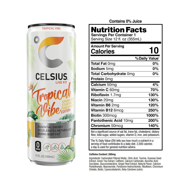 Celsius Beverage Sparkling Tropical Vibe 12.0 oz (Pack of 12)