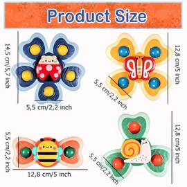 Suction Cup Toy Baby 4 Pieces Suction Cup Spinner Toy for Baby Suction Toy Safe Bath Toy for Bathroom Window High Chairs Aeroplane Travel