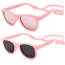 Melpomenia Baby Sunglasses with Strap Polarized Bendable Flexible Infant Sunglasses for Toddlers Newborns 0-24 Months(Pink/Pink Mirror + Matte Pink/Grey)