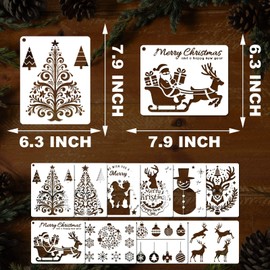 10 Pcs Christmas Stencils Set - Reusable 7.9x6.3 Inch Holiday Templates for Painting on Wood and DIY Decor - Snowman, Tree, Reindeer Designs - Craft Kit for Adults - Festive Art Supplies