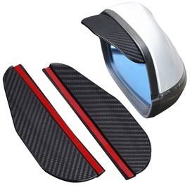 Carbon Fiber Side Mirror Rain Guards, 2.28 x 7.17 inch, Universal Fit for Cars SUV Truck, Black with Red Stripe, 2-Pack