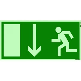 Original Andris® brand pictogram/symbol sign escape route / emergency exit / rescue route symbol down DIN plastic sign long photoluminescent 300 x 150 mm