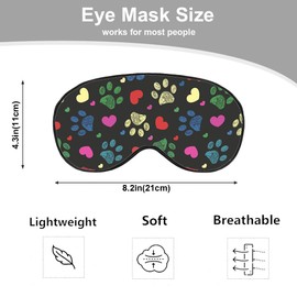 NOHSHE Paw Hearts Print Sleep Eye Mask Colorful Love Pet Footprints Black Silk Eye Mask Sleeping Soft Eye Shade Cover for Men Women Boy Girl Airplane Travel with Elastic Strap