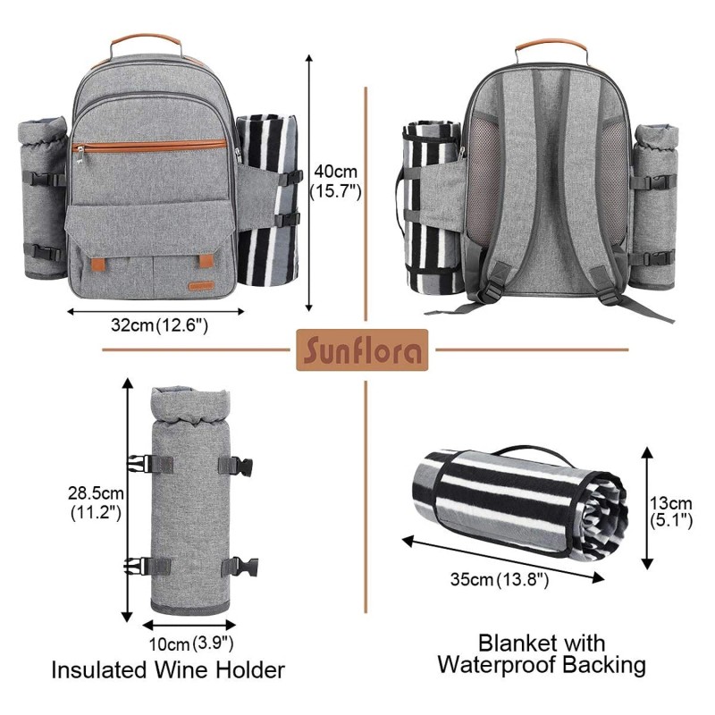 Sunflora Picnic Backpack for 4 Person with Blanket Picnic Basket