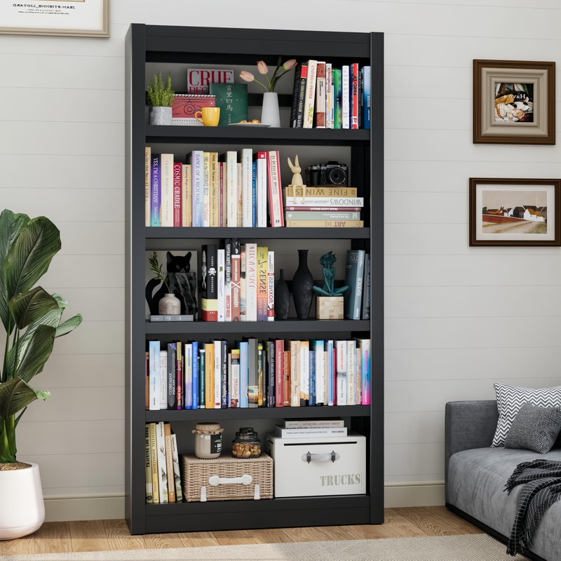 YILFANA 61" Metal Bookshelf and Bookcase | 5-Tier Adjustable Shelves,
