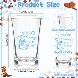 LIUBUJINGYING 60 Sets Western Cowboy Baby Shower Acrylic Shot Glasses A Little Cowboy is On The Way Shot Glasses with Thank You Cards Organza Bags for Gender Reveal Cowboy Themed Birthday (Blue)