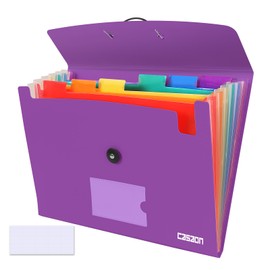 7 Pocket Accordian File Folders, Expanding File Folder A4 Letter Size Paper Portable Document Organizer-Purple