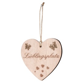 levandeo Lieblingsplatz Heart 10 x 9 cm Birch Wood Heart Sayings Home Decoration Wooden Pendant Love Gift Decorative Heart Wooden Decoration Wall Decoration