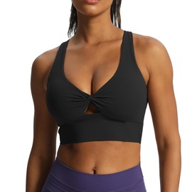 Aoxjox Women's Workout Sports Bras Twist Front Fitness Padded Training Gym Bra Yoga Crop Lola Tank Top (Black, Large)