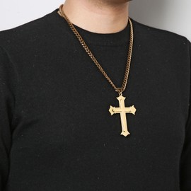 HZMAN Large Cross Necklace for Men High Polished Stainless Steel Heavy Oversize Gold Cross Pendant Christian Faith Jewelry Gift 7mm Cuban Chain