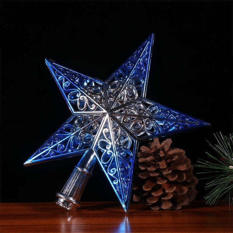 OULII Christmas Tree Topper, Glittering Star Tree Topper, Silvery Blue