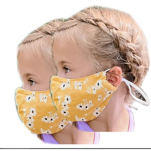 2 Pack-Triple Layered Fabric Face Mask with Filter Pocket Nose Wire Adjustable Ear Loops Washable Reusable (S Teens- Smaller Face Adults, 2 Pack Cotton Vintage Floral)