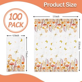 100 Pack Fall Floral Paper Napkins Autumn Wildflower Hand Towels Thanksgiving Watercolor Luncheon Napkin for Harvest Baby Shower Wedding Birthday Party Decor Dining Tableware Supplies, 4.3 x 7.9 Inch