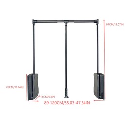 Wardrobe lift clothes rack,Pull Down Closet Rod for Hanging Clothes, Retractable Wardrobe Hanger for Cabinet, Aluminium alloy Tubing with Plastic Housing (BLACK, LARGE:89-120CM/35-47IN)