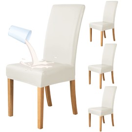 Deisy Dee Waterproof Leather Dining Room Chair Covers for Parson Chair Protector (4, Off White)