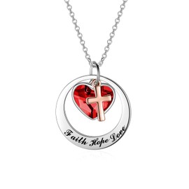 AOBOCO Two-Tone Sterling Silver and Rose Gold or Gold-Faith Hope Love Cross Charm Pendant Necklace with Austrian Crystal (Silver & Rose Gold-Red)