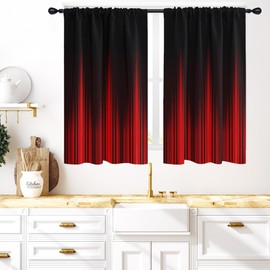 Coxila Black and Red Kitchen Window Curtains 27.5 x 45 Inch Rod Pocket Small Short Mini Cafe Gothic Goth Ombre Cool Anime Two Tone Mens Living Room Bedroom Home Treatment Set of 2 Panels Drapes Tiers