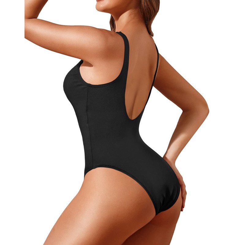 Tempt Me Black Women High Cut One Piece Swimsuit Low