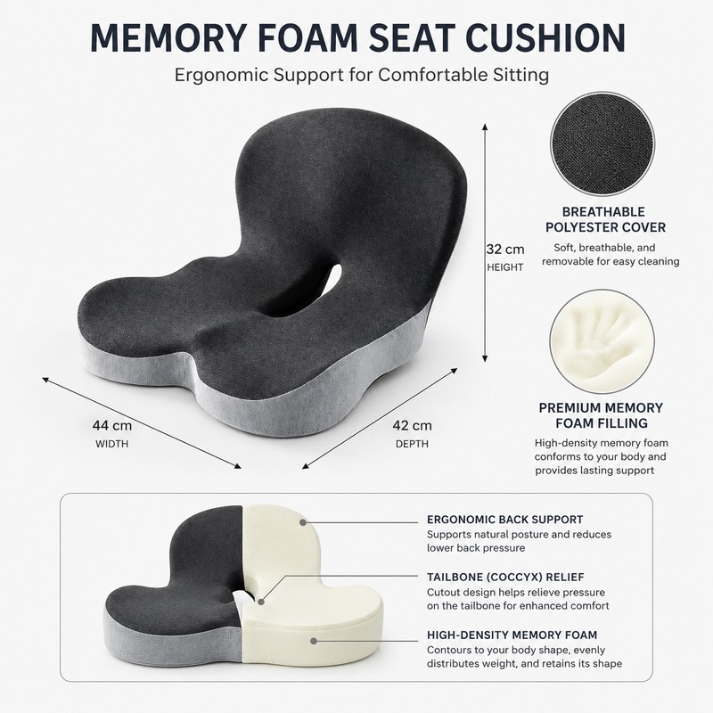 Memory Foam Lumbar Support Pillow for Sitting Comfort – Waist