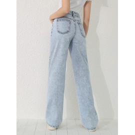 SweatyRocks Girl's High Waisted Solid Straight Leg Jeans Casual Loose Denim Pants Light Wash 14Y