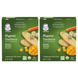 Gerber Organic for Baby Teethers, Mango Banana Carrot, Gentle Teething Wafers, Made with Non-GMO Ingredients, 12 Individually Wrapped 2 Packs Per Box (Pack of 2 Boxes)