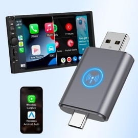 Wireless CarPlay Adapter, 2-in-1 Mini CarPlay & Android Auto 2025 Upgraded, Convert Wired to Wireless Car Play Adapter for iOS 10+/Android 11+, with USB & USB-C, Plug and Play, NoDelay&Stable Control