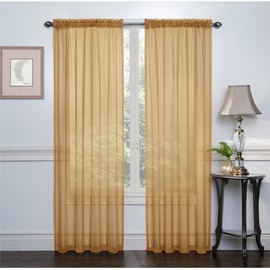 Regal Home Collections 2 Pack, Luxurious Solid Sheer Voile Rod Pocket Curtain, Pair of 54 Inch X 84 Inch, Set of 2 Panel, Crystal Gold