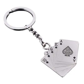 Art Attack Stainless Steel Poker Keychain, Playing Cards Coming Up Spades Royal Flush Bag Charm Pendant Key Ring (Silver)