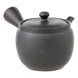 Tokonameyaki Teapot by Aoyama, Black Line Pattern, 600ml, Refreshing Strainer, for Steamed Green Tea, Hojicha, Brown Rice Tea, Made in Japan, Boxed, tk031