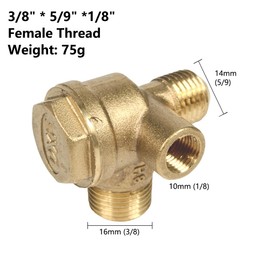 Check Valve for Air Compressor, Female Thread Brass Compressor Check Valve, Replacement Accessories Hose Connection Tool, 3/8" x 5/9"
