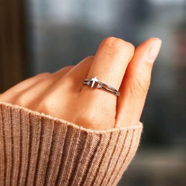Niaspi Minimalist Cross Ring for Women Hypoallergenic Silver Plated Double CZ Bezel Fashion Chic Punk Cross Christian Religious Adjustable Band Finger Ring Crystal Crucifix Jewelry Gifts