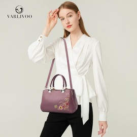 VARLIVOO Elegant Women's Handbags Embroidery Shoulder Bags Women Shoulder Bags Travel Shopper Bags Women's Bags Crossbody Bag Work Travel PU Leather, Purple C, Fashionable