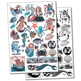 Beautiful Mermaids Ocean Sea Creatures Temporary Tattoo Water Resistant Fake Body Art Set Collection - Color (One Sheet)