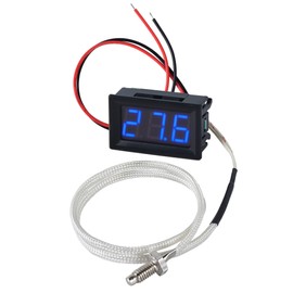 FBBULES LED Digital Thermometer with K-Type Thermocouple Probe, Waterproof, -30-800 °C, Thermometer DC 12 V, Mini Temperature Tester for Aquarium, Fridge, Blue