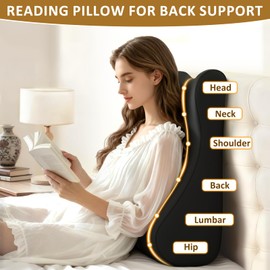 JIPORIER Reading Pillow for Sitting in Bed,23.6" H Back Support Pillow for Sitting up,Back Rest & Lumbar Support Pillows, Bed Rest Chair Cushion,Headboard Back Pillow for Gaming,Work,Resting,Black