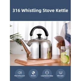 Whistling Stovetop Tea Kettle,Food Grade 316 Stainless Steel,Hot Water Fast to Boil,Stovetop Kettle with Ergonomic Handle,3.1 Quart Capacity