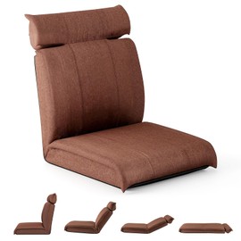 Giantex Floor Chair, Floor Gaming Chair with Back Support, 14-Poistion Adjustable Backrest, 5-Position Adjustable Headrest, Load 330 Lbs, Lazy Sofa, Couch Recliner for TV, Reading, Meditation (Brown)